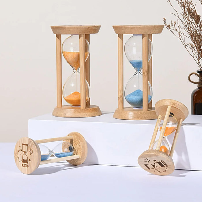 Time Hourglass 10 Minutes Sand Timer Luminous Design Engraved Wooden Base Desktop Decoration - Blue - 7