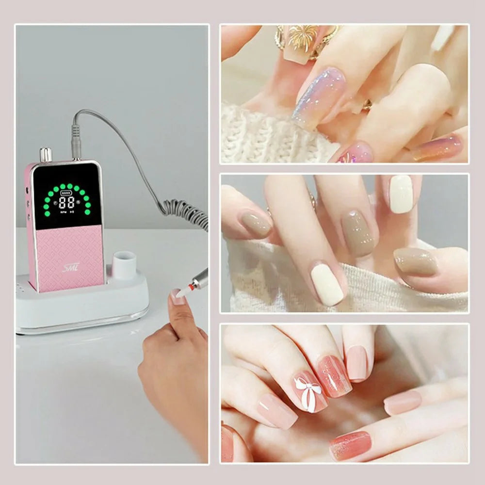 SML Portable Nail Drill Machine 50000 RPM Handheld Nail Remover with Digital Display - Pink - 2
