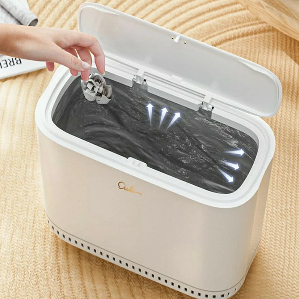 OUK 28 x 15 x 29cm Slim Bathroom Trash Can with Lid, Space-Saving Narrow Gap Sealed Toilet Waste Bin - White - 4