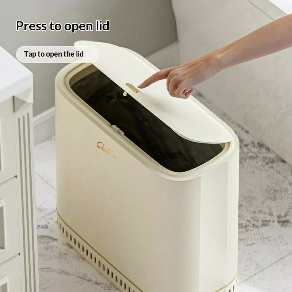 OUK 31 x 15.5 x 32cm Slim Bathroom Trash Can with Lid, Space-Saving Narrow Gap Sealed Toilet Waste Bin - White - 3