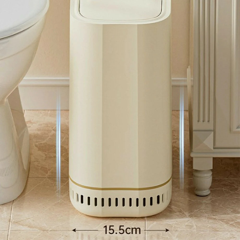 OUK 31 x 15.5 x 32cm Slim Bathroom Trash Can with Lid, Space-Saving Narrow Gap Sealed Toilet Waste Bin - White - 6