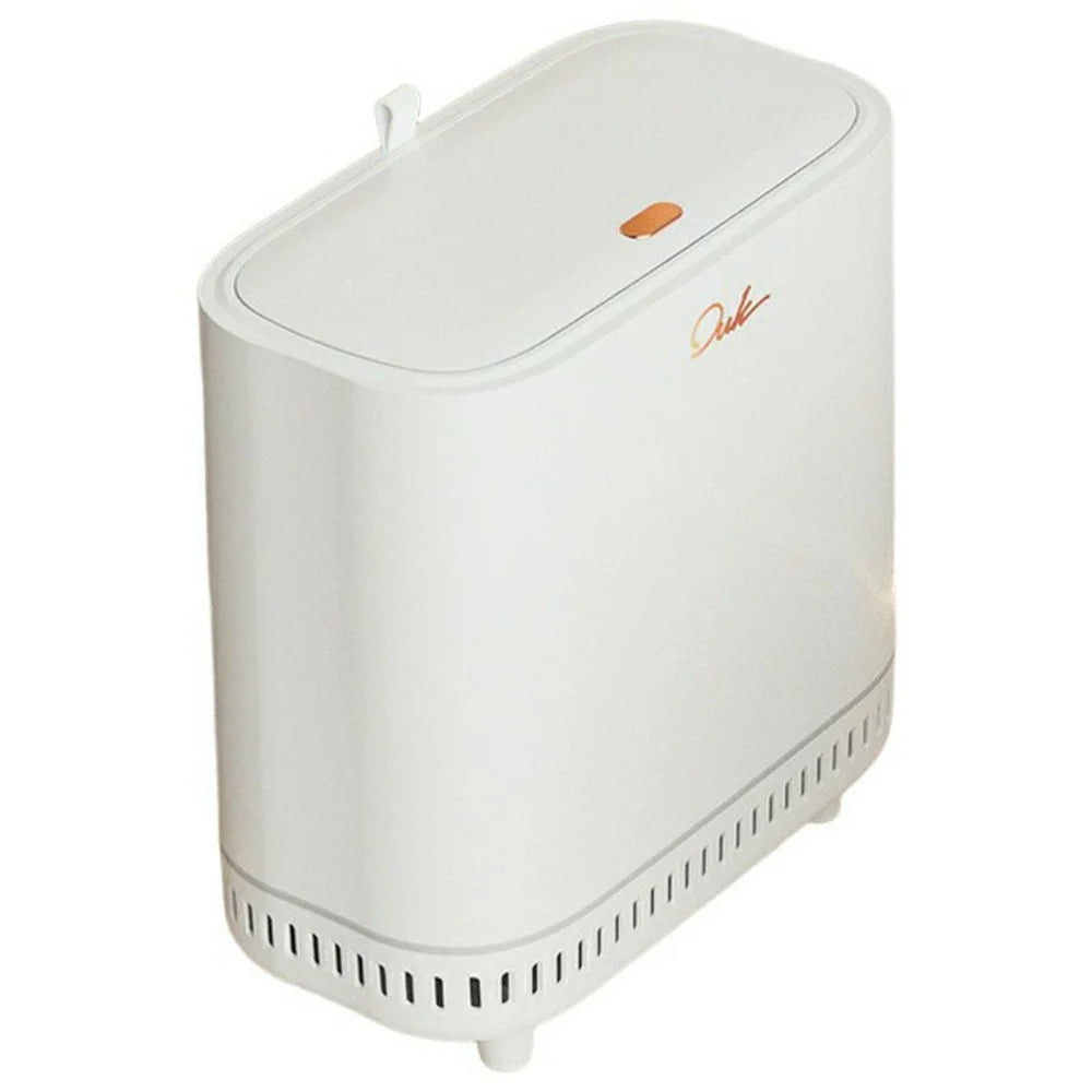 OUK 28 x 15 x 31cm Raised Feet Design Slim Bathroom Trash Can with Lid, Space-Saving Narrow Gap Sealed Toilet Waste Bin - White - 1