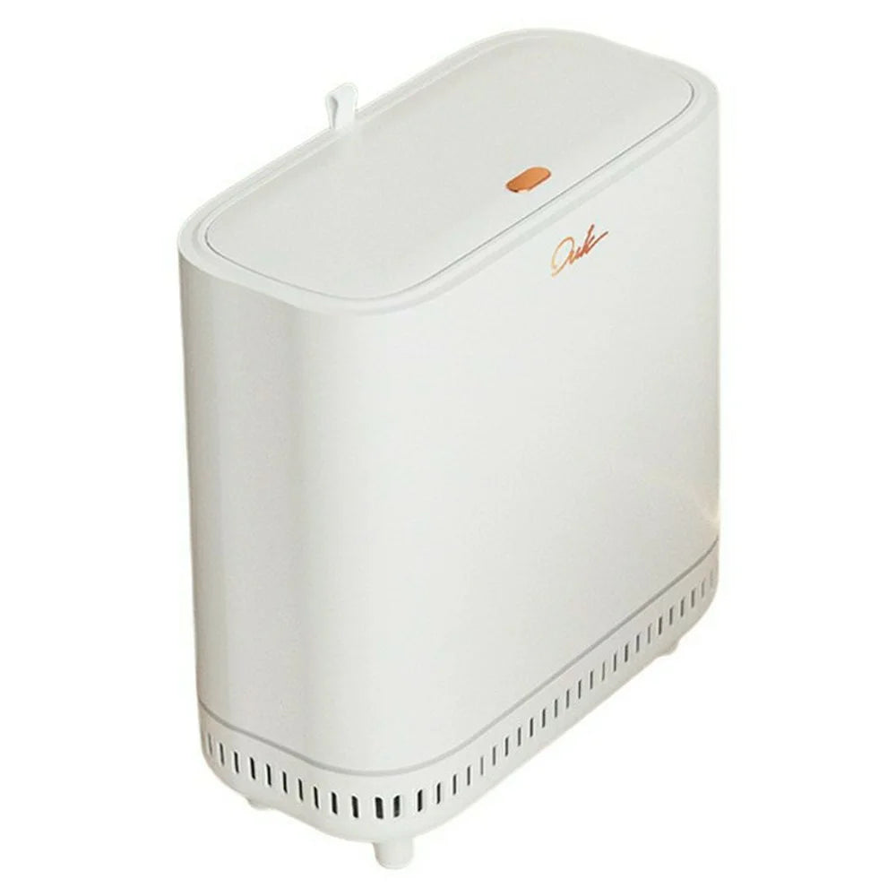OUK 35 x 15 x 31cm Raised Feet Design Slim Bathroom Trash Can with Lid, Space-Saving Narrow Gap Sealed Toilet Waste Bin - White - 1
