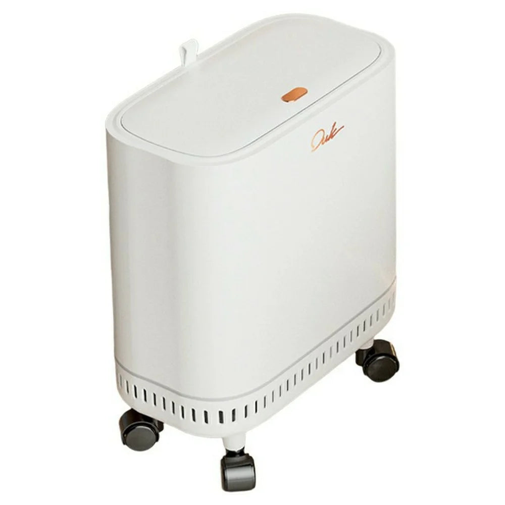 OUK 28 x 15 x 34cm Slim Bathroom Trash Can with Wheels / Lid, Space-Saving Narrow Gap Sealed Toilet Waste Bin - White - 1