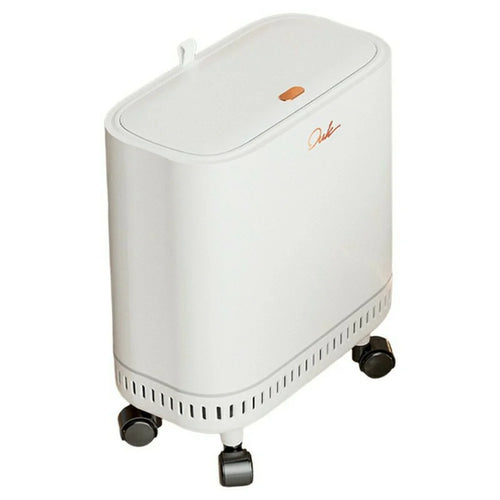 OUK 28 x 15 x 34cm Slim Bathroom Trash Can with Wheels / Lid, Space-Saving Narrow Gap Sealed Toilet Waste Bin - White - 1