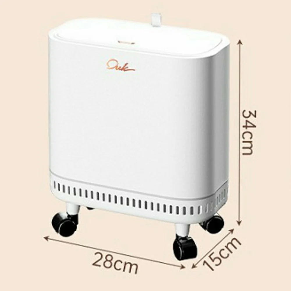 OUK 28 x 15 x 34cm Slim Bathroom Trash Can with Wheels / Lid, Space-Saving Narrow Gap Sealed Toilet Waste Bin - White - 6