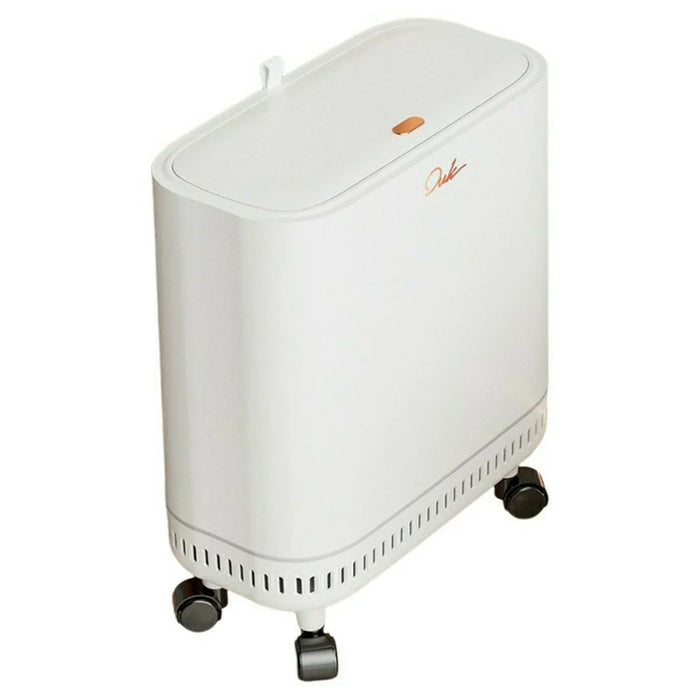 OUK 31 x 15 x 38cm Slim Bathroom Trash Can with Wheels / Lid, Space-Saving Narrow Gap Sealed Toilet Waste Bin - White - 1