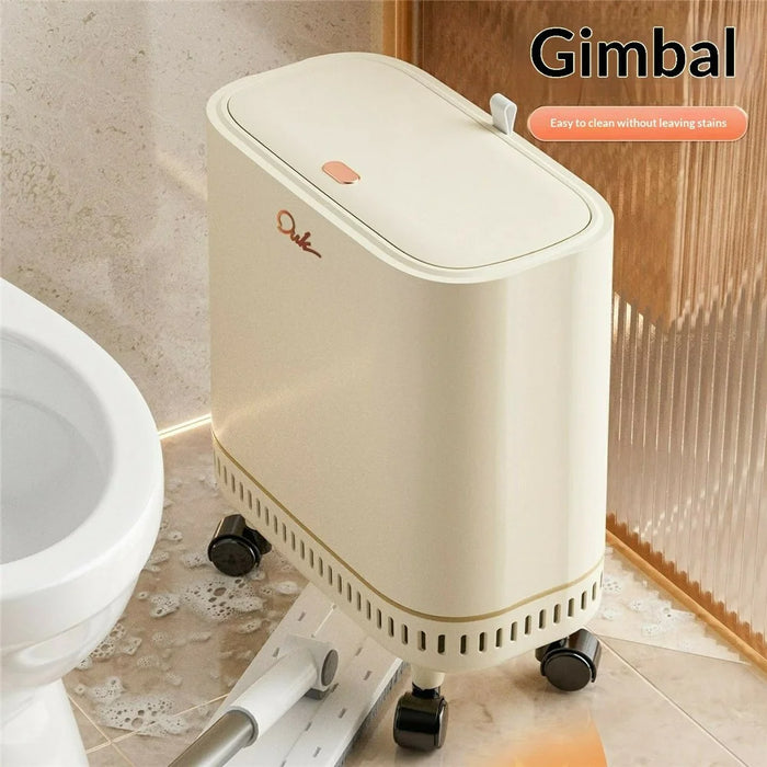 OUK 31 x 15 x 38cm Slim Bathroom Trash Can with Wheels / Lid, Space-Saving Narrow Gap Sealed Toilet Waste Bin - White - 3