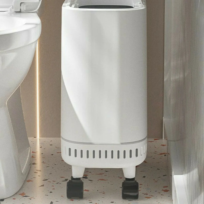 OUK 31 x 15 x 38cm Slim Bathroom Trash Can with Wheels / Lid, Space-Saving Narrow Gap Sealed Toilet Waste Bin - White - 5