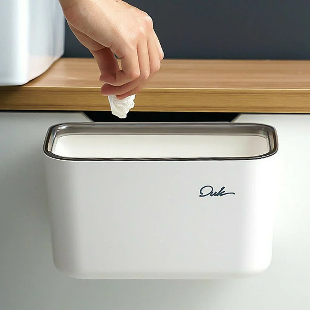 OUK 23.5 x 13 x 13cm Hanging Trash Can for Kitchen Cabinet Door Waste Bin Countertop Garbage Container - White - 2