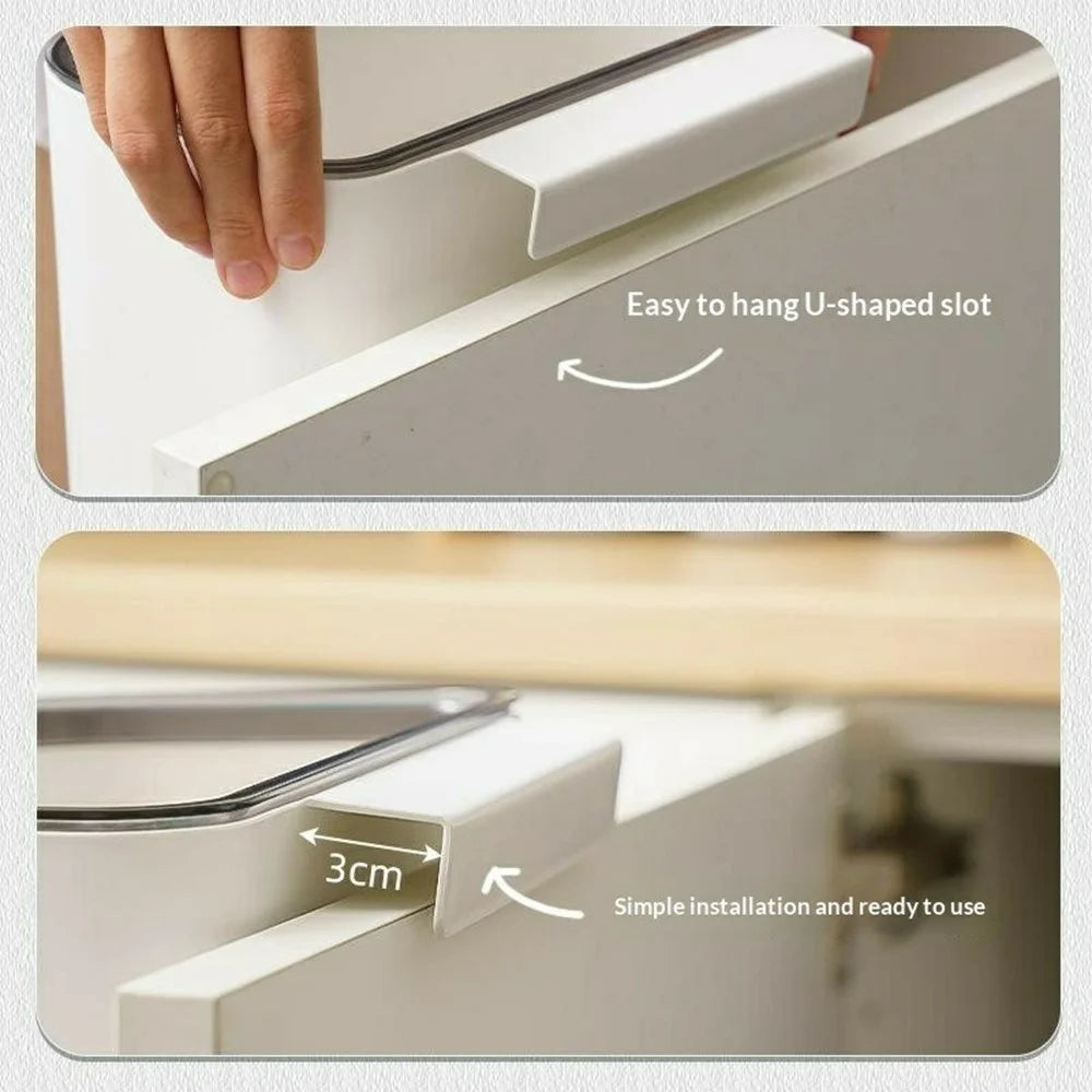 OUK 23.5 x 13 x 27cm Hanging Trash Can for Kitchen Cabinet Door Waste Bin Countertop Garbage Container - White - 2
