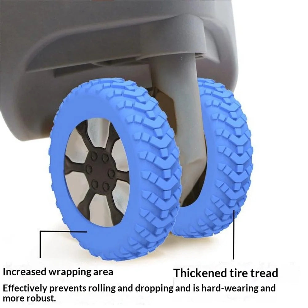 4Pcs Wheel Protector for 20-30 Inch Luggage Suitcase Silicone Wheel Covers Anti Slip Noise Reduction Wear Resistant - Blue - 2