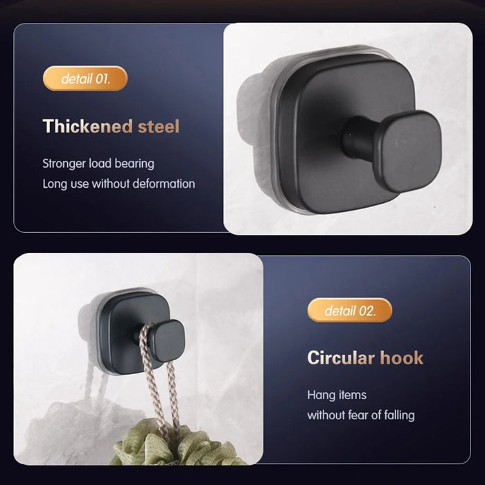 4Pcs Stainless Steel Hooks Suction Cup No Drill Square Hanger for Bathroom Kitchen - Black - 7