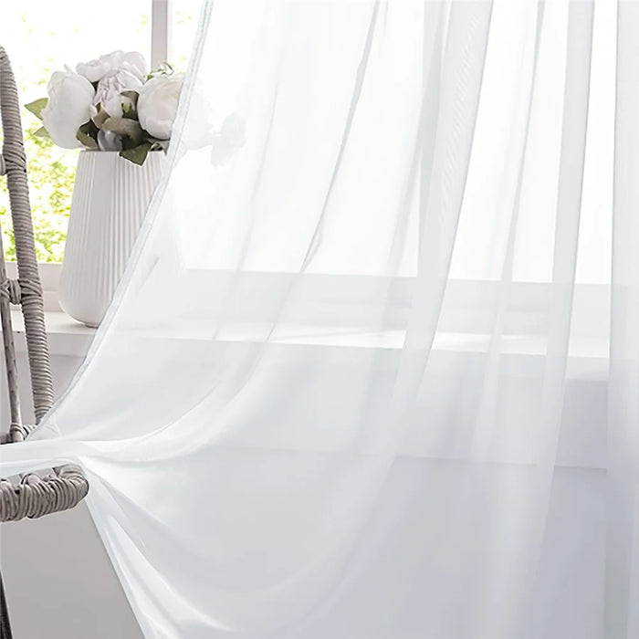 2Pcs 100 x 200cm Semi Sheer Curtain Eyelet Top Solid Color Curtain for Living Room Balcony Window - White - 2