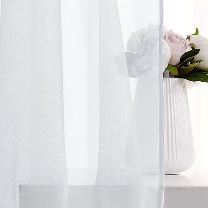 2Pcs 100 x 200cm Semi Sheer Curtain Eyelet Top Solid Color Curtain for Living Room Balcony Window - White - 5