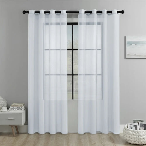 2Pcs 134 x 210cm Semi Sheer Curtain Eyelet Top Solid Color Curtain for Living Room Balcony Window - White - 1