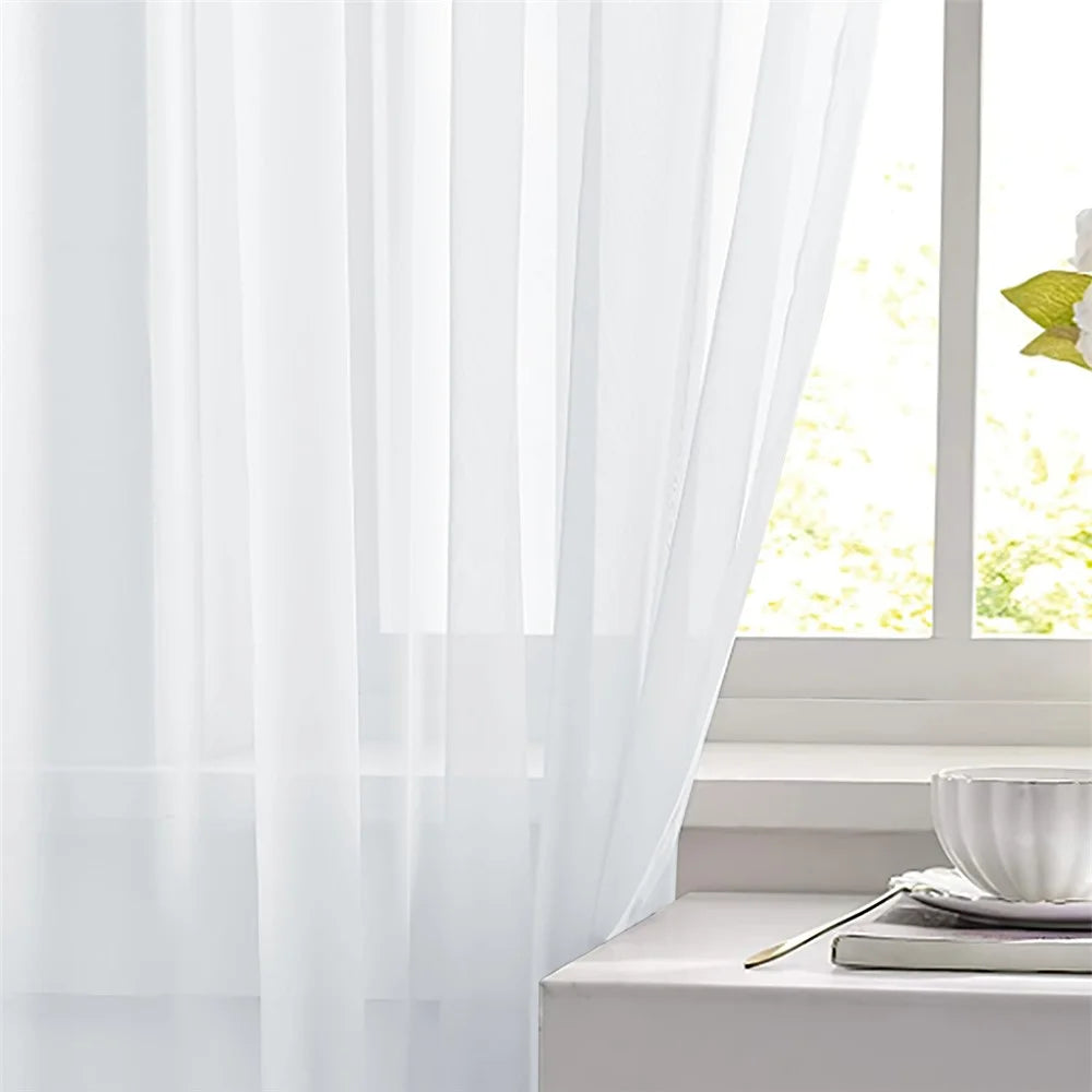 2Pcs 134 x 240cm Semi Sheer Curtain Eyelet Top Solid Color Curtain for Living Room Balcony Window - White - 3