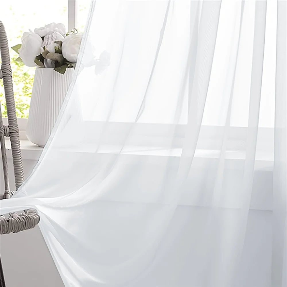 2Pcs 134 x 270cm Semi Sheer Curtain Eyelet Top Solid Color Curtain for Living Room Balcony Window - White - 2