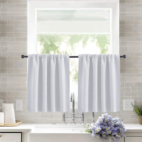 2Pcs 76 x 60cm Solid Color Short Curtain Blackout Small Cafe Curtain for Kitchen - White - 1