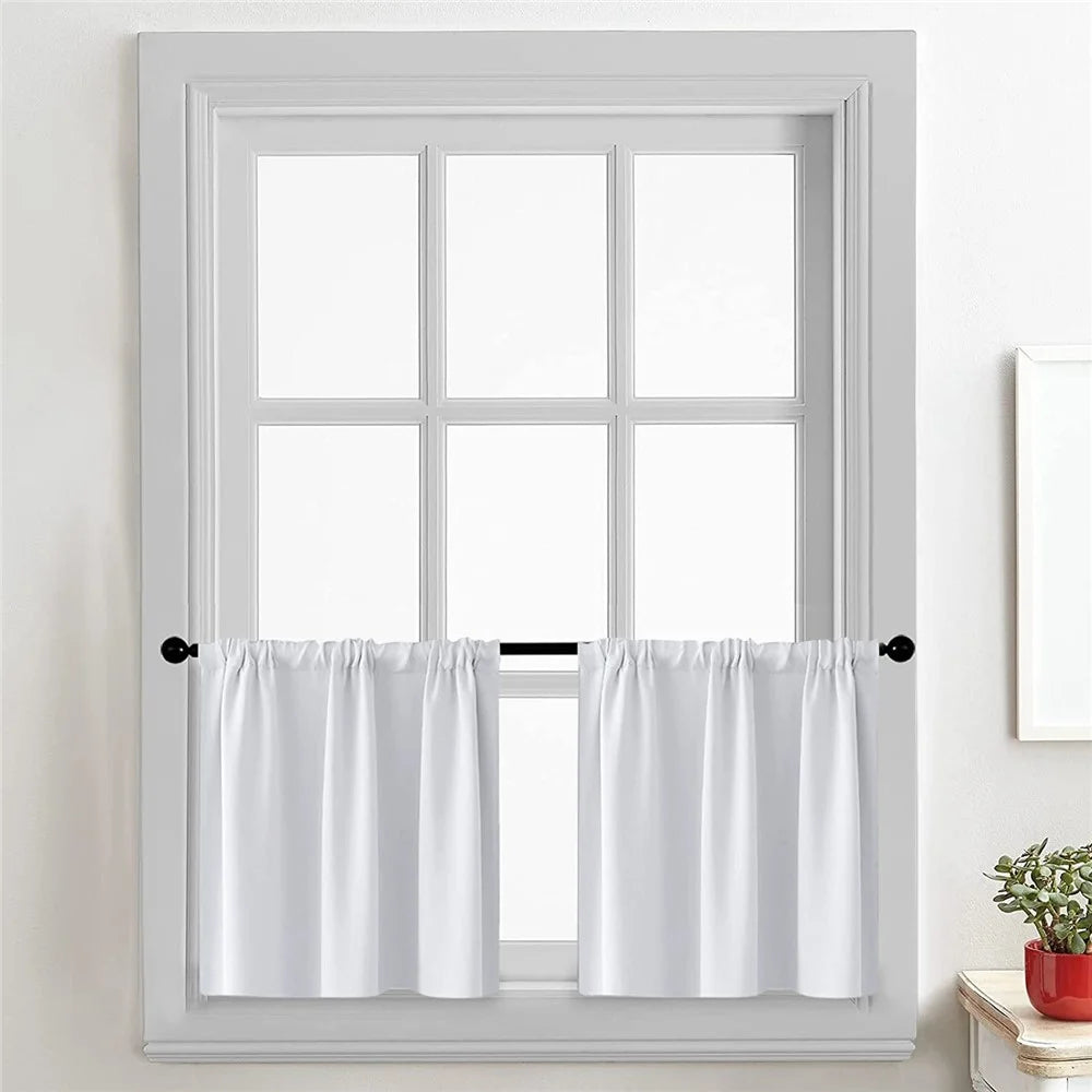 2Pcs 76 x 92cm Solid Color Short Curtain Blackout Small Cafe Curtain for Kitchen - White - 2