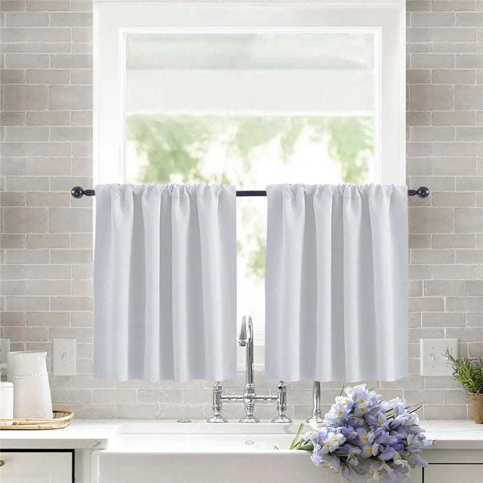 2Pcs 106 x 91cm Solid Color Short Curtain Blackout Small Cafe Curtain for Kitchen - White - 1