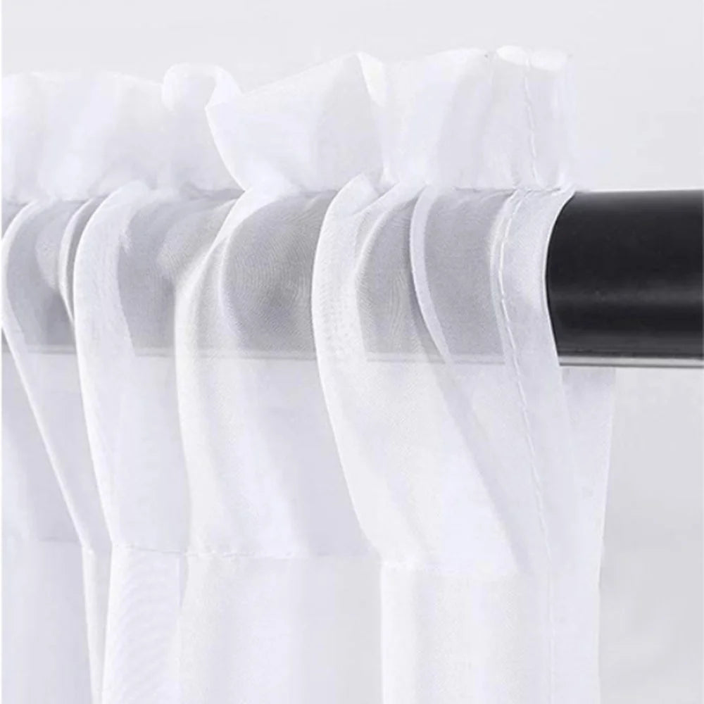 2Pcs 76 x 60cm Solid Color Short Curtains Semi Sheer Gauze Curtains for Kitchen Bedroom Living Room - White - 3