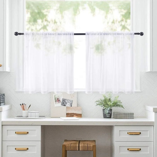 2Pcs 76 x 92cm Solid Color Short Curtains Semi Sheer Gauze Curtains for Kitchen Bedroom Living Room - White - 1