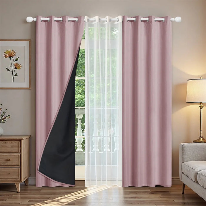 3Pcs 132 x 210cm Curtains Set Blackout Curtains Drapes for Living Room Bedroom - 2Pcs Pink + 1Pc White - 1