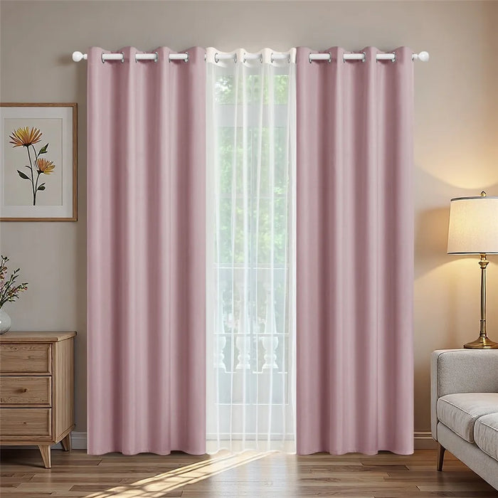 3Pcs 132 x 210cm Curtains Set Blackout Curtains Drapes for Living Room Bedroom - 2Pcs Pink + 1Pc White - 2