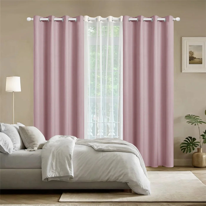3Pcs 132 x 210cm Curtains Set Blackout Curtains Drapes for Living Room Bedroom - 2Pcs Pink + 1Pc White - 3
