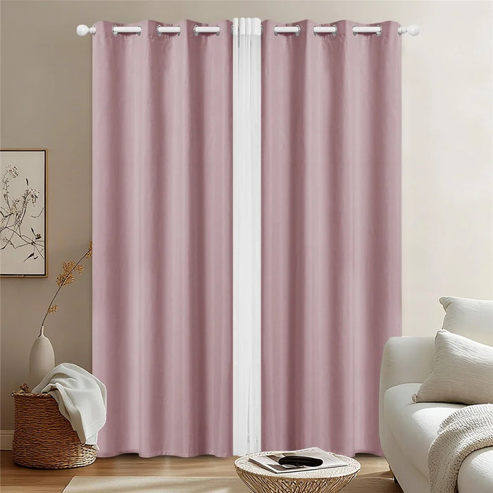 3Pcs 132 x 210cm Curtains Set Blackout Curtains Drapes for Living Room Bedroom - 2Pcs Pink + 1Pc White - 4