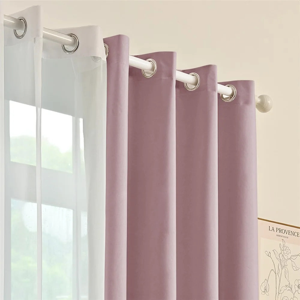 3Pcs 132 x 240cm Curtains Set Blackout Curtains Drapes for Living Room Bedroom - 2Pcs Pink + 1Pc White - 5