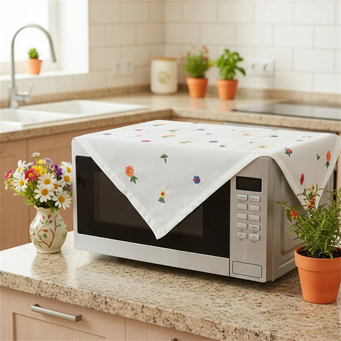 90 x 90cm Bedside Table Cloth Floral Embroidered Dust Cover for Printer Microwave Fridge - White - 5