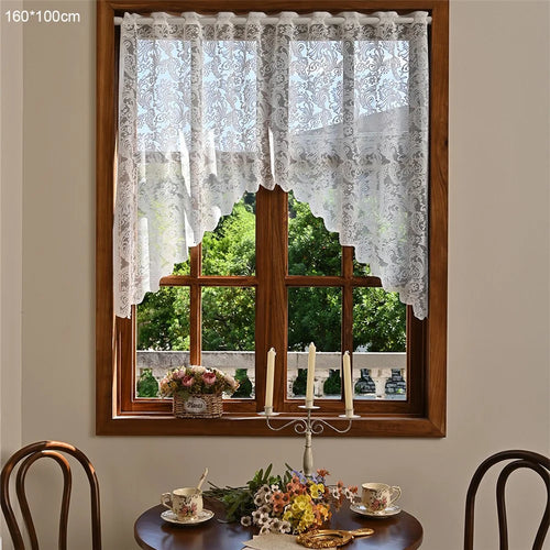 160 x 100cm Sheer Curtain Lace Flower Short Curtain Home Decor for Living Room - White - 1