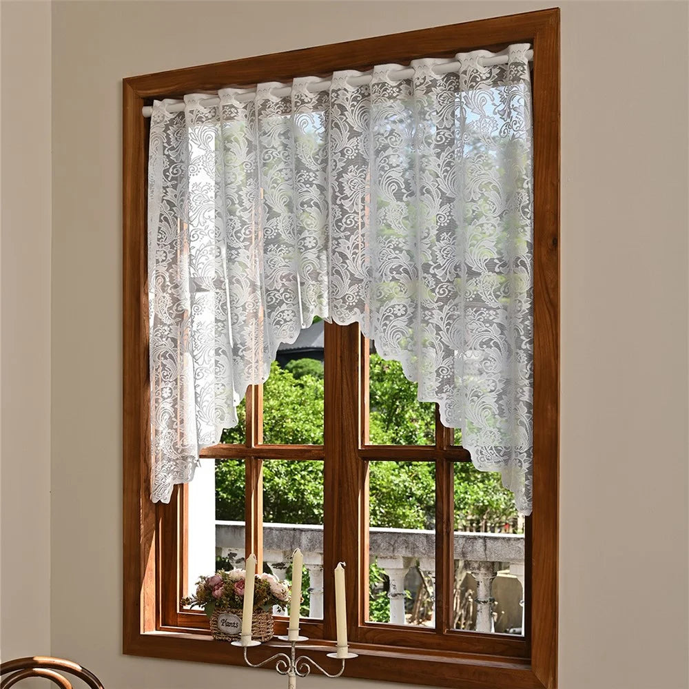 160 x 100cm Sheer Curtain Lace Flower Short Curtain Home Decor for Living Room - White - 2