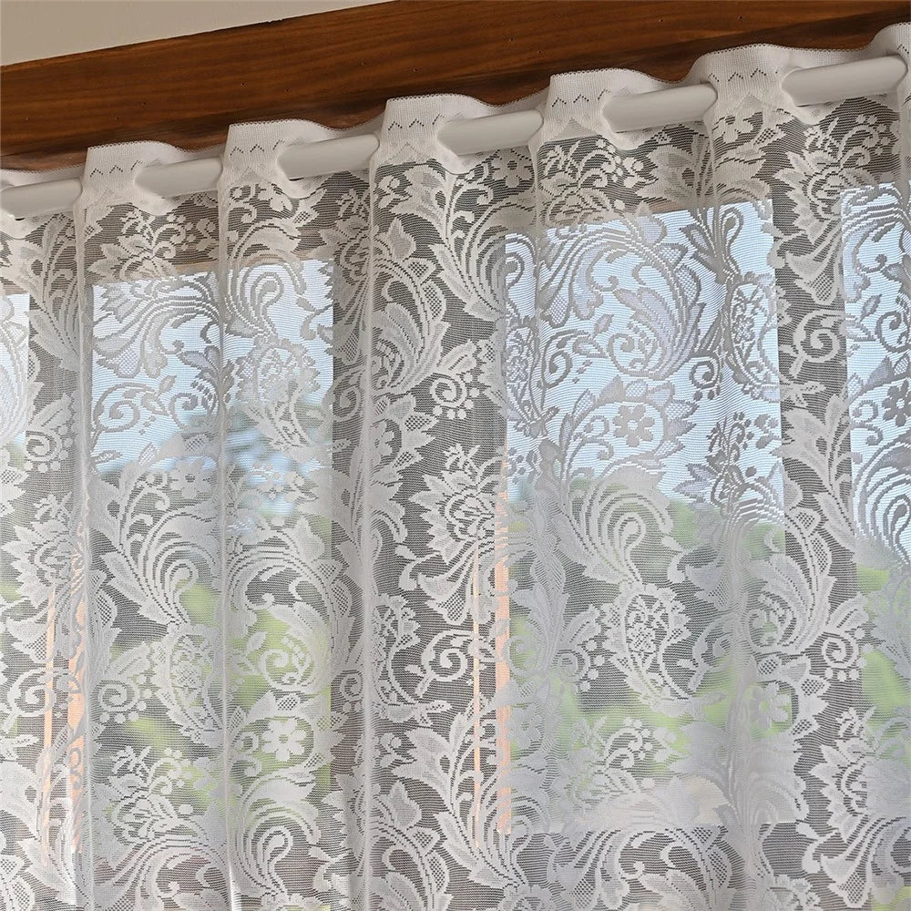 160 x 100cm Sheer Curtain Lace Flower Short Curtain Home Decor for Living Room - White - 3