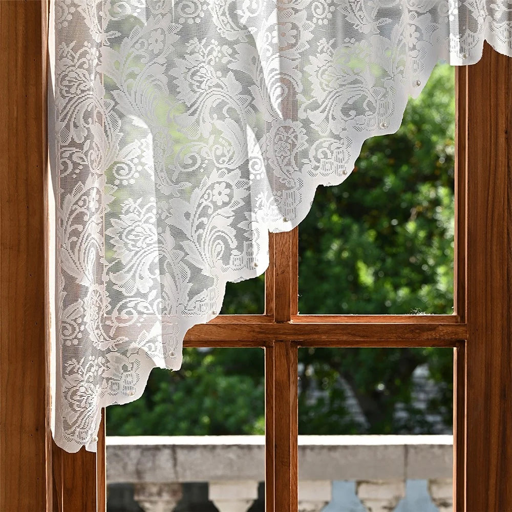 160 x 100cm Sheer Curtain Lace Flower Short Curtain Home Decor for Living Room - White - 4