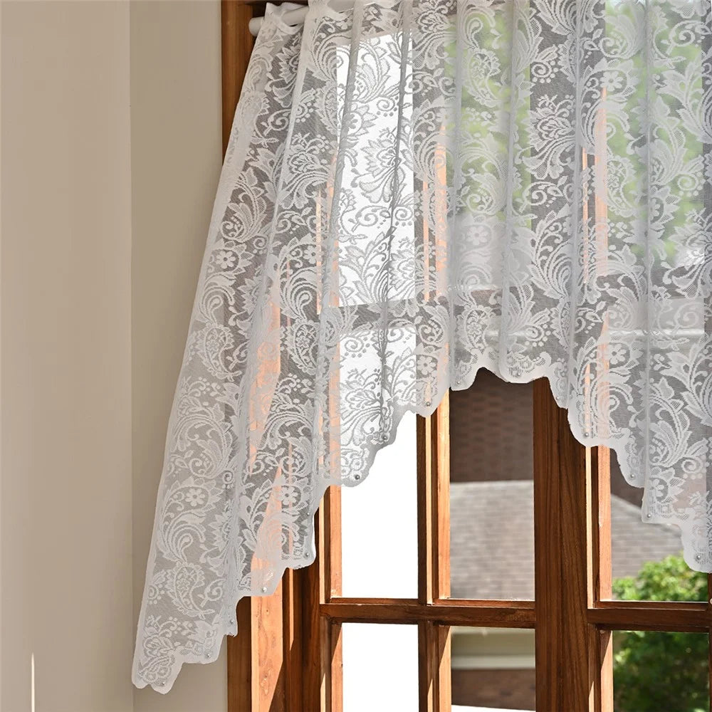 160 x 100cm Sheer Curtain Lace Flower Short Curtain Home Decor for Living Room - White - 6