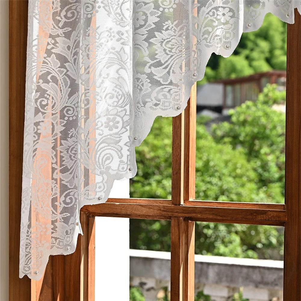 160 x 100cm Sheer Curtain Lace Flower Short Curtain Home Decor for Living Room - White - 7