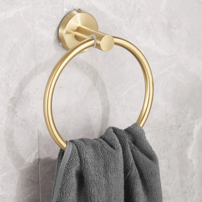 5Pcs Bathroom Hardware Set Stainless Steel Towel Bar Tissue Holder Wall Mounted Storage Hook - Gold - 4