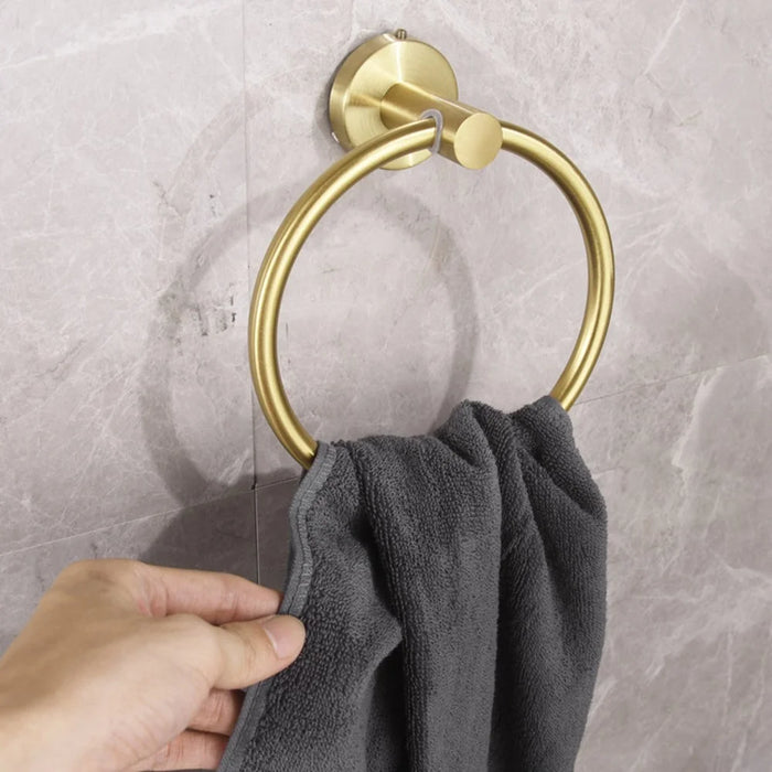 5Pcs Bathroom Hardware Set Stainless Steel Towel Bar Tissue Holder Wall Mounted Storage Hook - Gold - 5