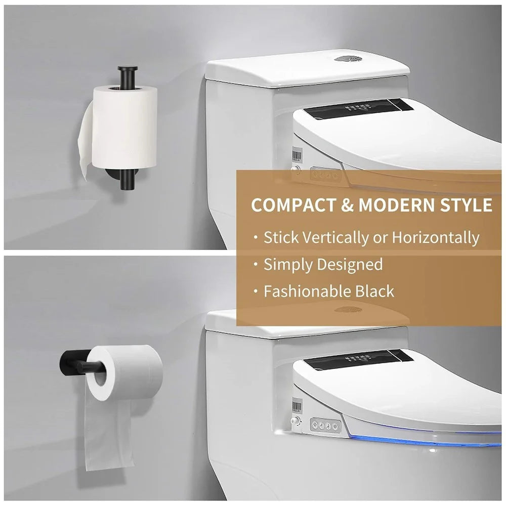 16cm Paper Towel Holder for Kitchen Bathroom No Drill Stainless Steel Toilet Roll Dispenser - Black - 2