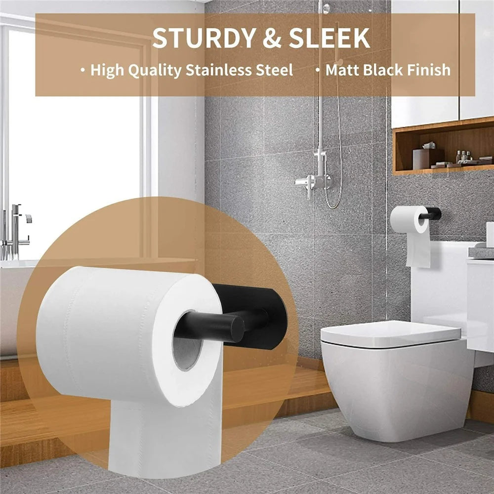 16cm Paper Towel Holder for Kitchen Bathroom No Drill Stainless Steel Toilet Roll Dispenser - Black - 3