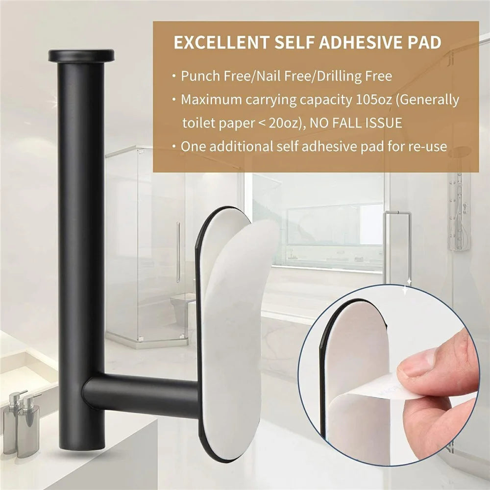 16cm Paper Towel Holder for Kitchen Bathroom No Drill Stainless Steel Toilet Roll Dispenser - Black - 4