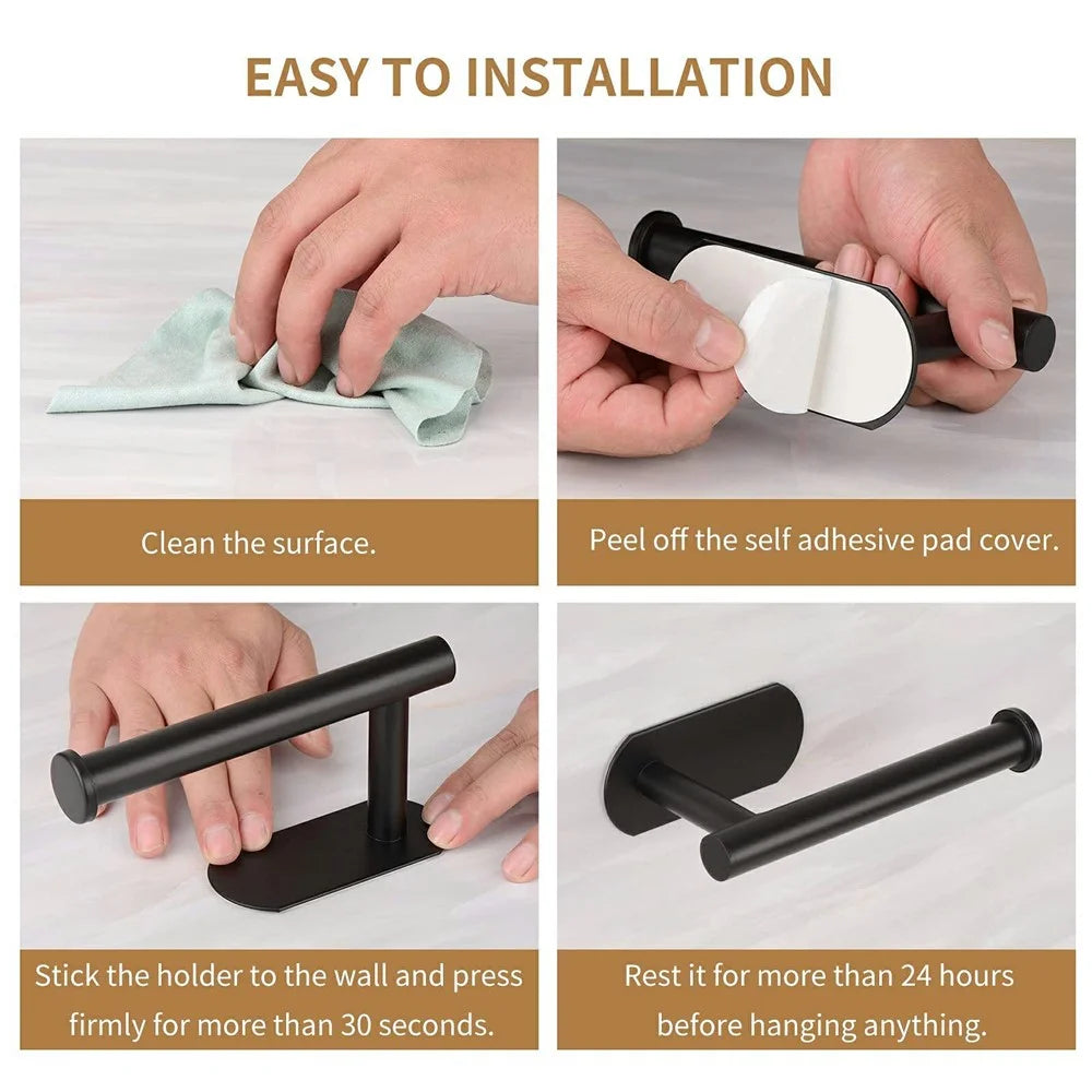 16cm Paper Towel Holder for Kitchen Bathroom No Drill Stainless Steel Toilet Roll Dispenser - Black - 5