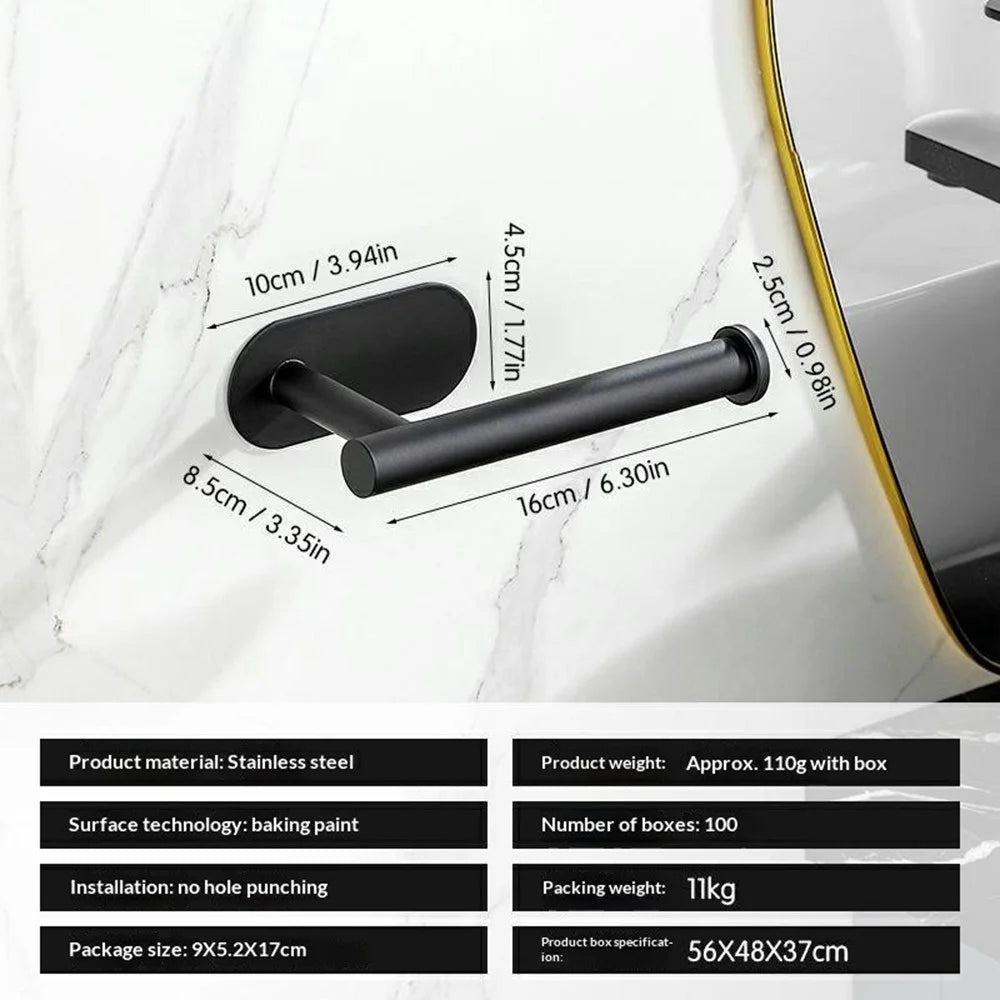 16cm Paper Towel Holder for Kitchen Bathroom No Drill Stainless Steel Toilet Roll Dispenser - Black - 6