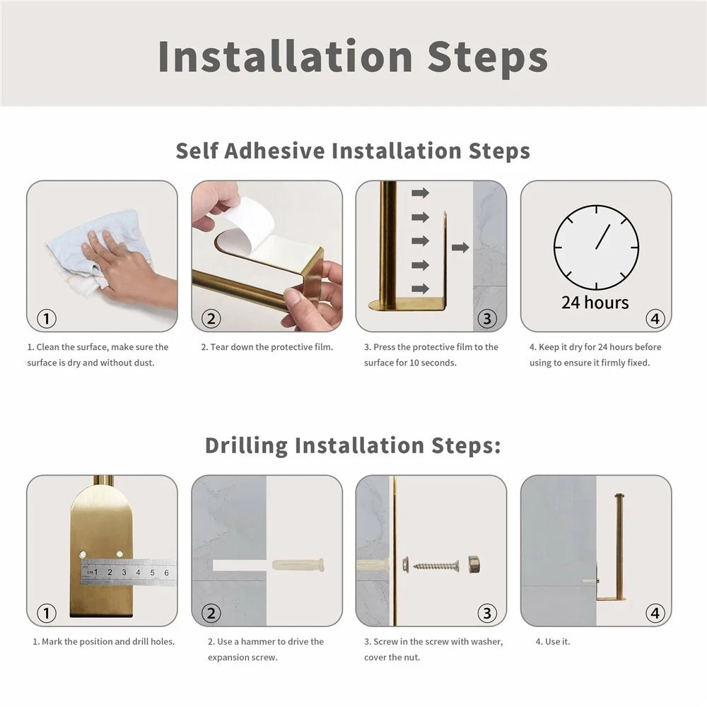 33.5cm Paper Towel Holder for Kitchen Bathroom No Drill Stainless Steel Toilet Roll Dispenser - Gold - 5