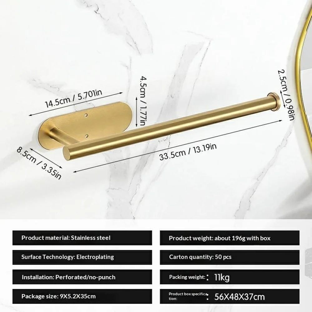 33.5cm Paper Towel Holder for Kitchen Bathroom No Drill Stainless Steel Toilet Roll Dispenser - Gold - 6