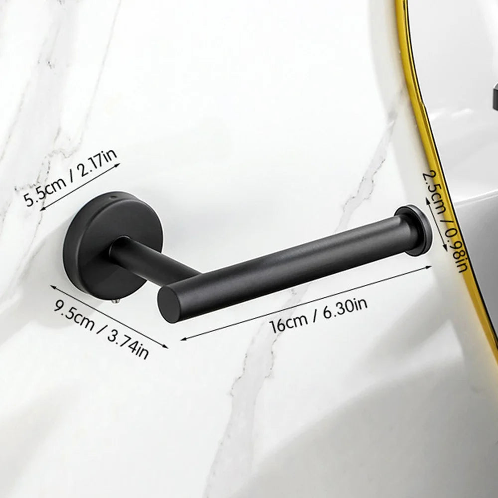 Wall Mounted Toilet Paper Holder for Bathroom Stainless Steel Rust Proof Space Saving Tissue Rack - Black - 1