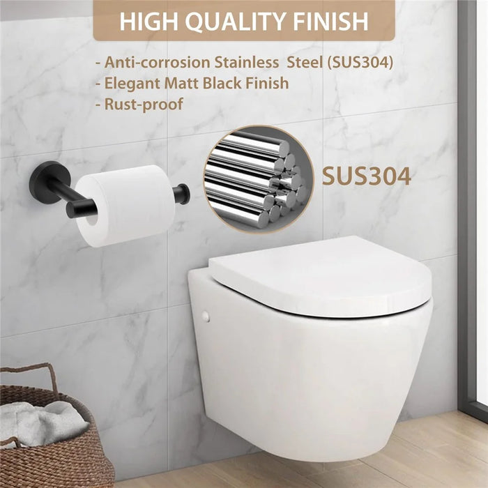 Wall Mounted Toilet Paper Holder for Bathroom Stainless Steel Rust Proof Space Saving Tissue Rack - Black - 2